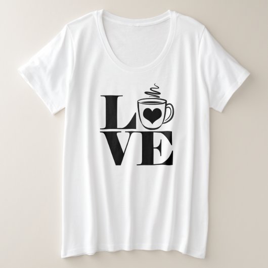 ラブ コーヒー カップ ハート コーヒー好き プラスサイズTシャツ (デザイン正面)