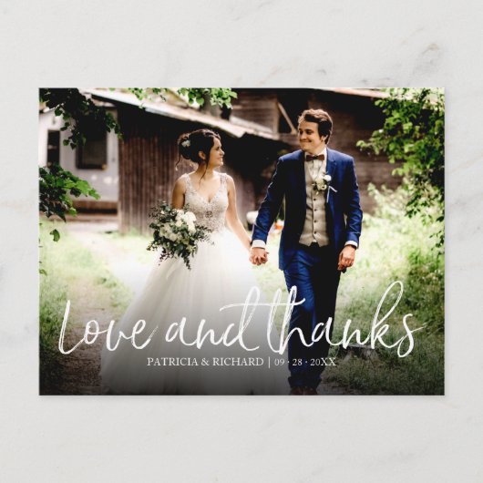 ラブ＆サンクス おしゃれな結婚式のお礼 写真 ポストカード (正面)