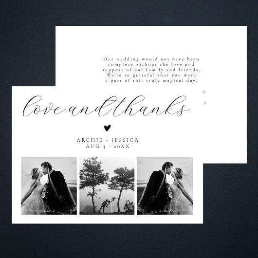 ラブ&サンクス エレガントな3枚の写真の結婚式のお礼