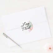 ラブ&サンクス タイポグラフィー、ボヘミアン風 水彩花 ラウンドシール (封筒)