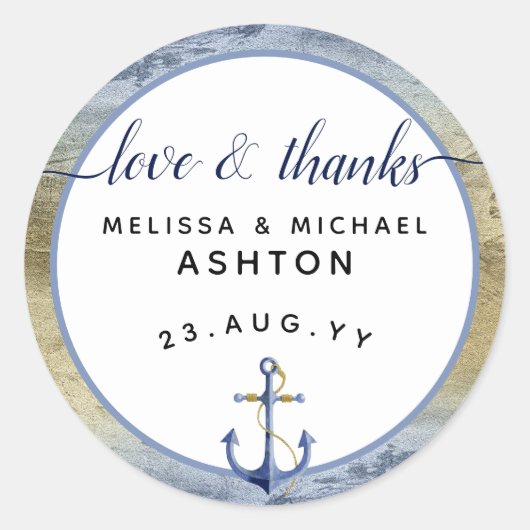 ラブ＆サンクス #ネイビーブルー＆ゴールド #ウェディングギフト ラウンドシール (正面)