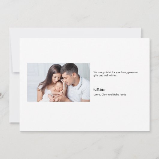 ラブ＆サンクス モダン カスタム フォト ベビー シャワー サンキューカード (裏面)