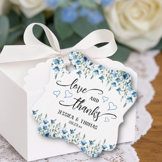 ラブ&サンクス ラスティックブルーのボヘミアンな野の花の結婚式 フェイバータグ