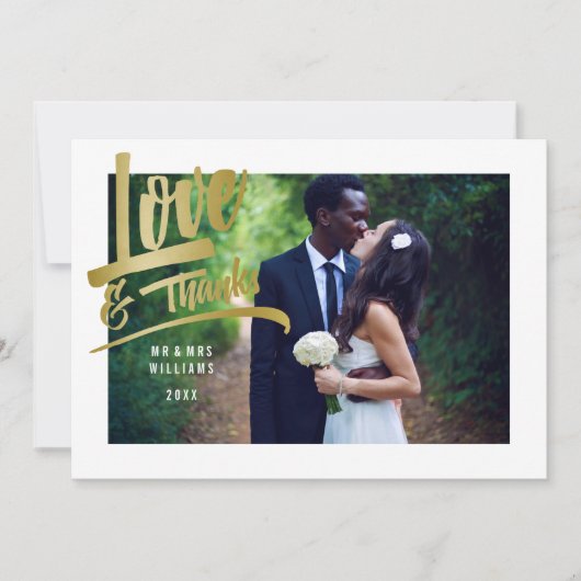 ラブ＆サンクス | 偽金箔 | 結婚式の写真 サンキューカード (正面)