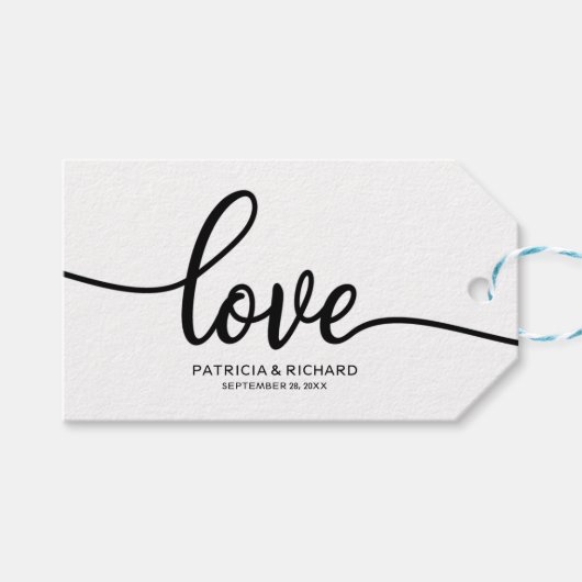 ラブ - シンプルでおしゃれなカリグラフィーの結婚式の引出物タグ ギフトタグ (正面(横))