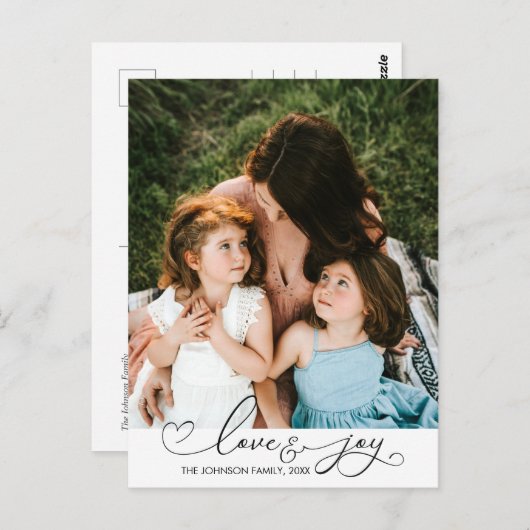 ラブ&ジョイ |クリスマスタイポグラフィ写真はがき ポストカード (正面/裏面)