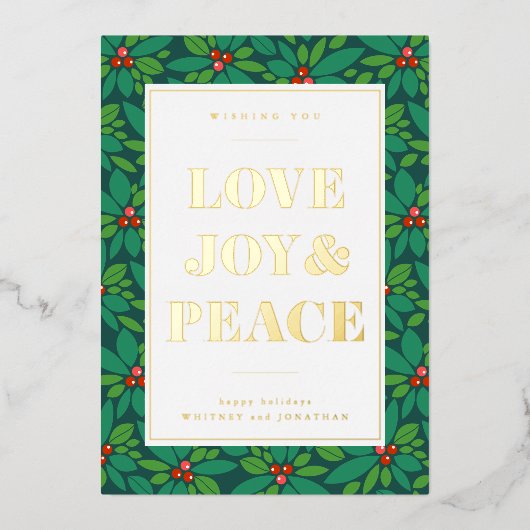 ラブ ジョイ & ピース | あなたの写真を追加 箔シーズンカード (正面)