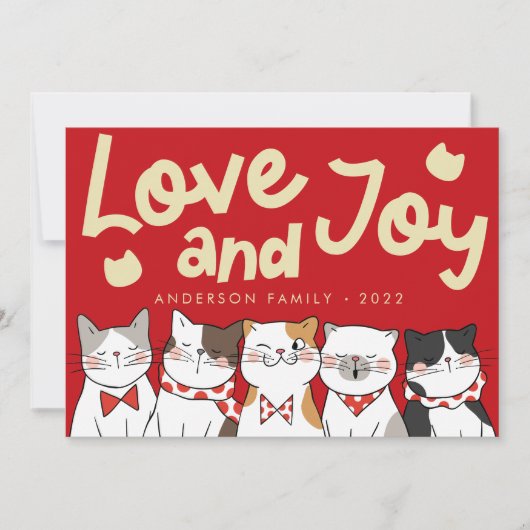 ラブ&ジョイ モダン ユニーク かわいい 猫たちのクリスマスソング シーズンカード (正面)