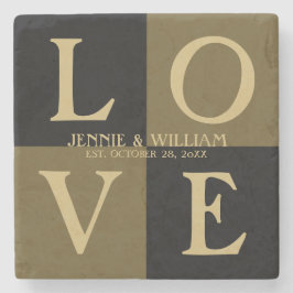 ラブ スクエアーズ ブラック＆ゴールド ウェディングデート ストーンコースター