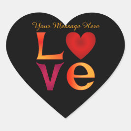 ラブ スクエア レタリング オンブレ 赤＆黄色 黒地に ハートシール