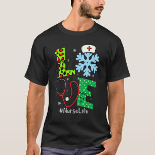 ラブ ステッキ スノーフレーク 看護師 クリスマスパジャマ Xmas Tシャツ