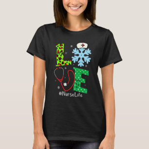 ラブ ステethoscope スノーフレーク 看護師 クリスマスパジャマ Xmas Tシャツ
