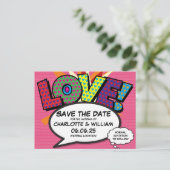 ラブ セーブ・ザ・デート ファン レトロ コミック ブック ポップ アート 案内ポストカード (スタンド正面)