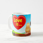 ラブ・タイトルのベンチに座るカップル コーヒーマグカップ (正面左)