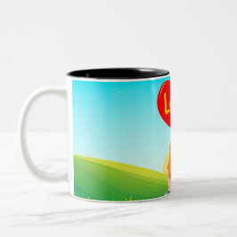 ラブ・タイトルのベンチに座るカップル ツートーンマグカップ