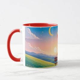 ラブ・タイトルのベンチに座るカップル マグカップ