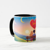 ラブ・タイトルのベンチに座るカップル マグカップ (正面左)