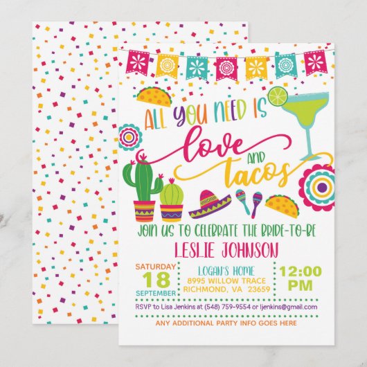 ラブ＆タコスだけで十分な結婚式招待状 - 花嫁の晴れ姿を祝おう！ 招待状 (正面/裏面)