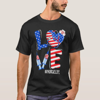 ラブ ナース ライフ スクラブ アメリカ国旗 7月4日 Tシャツ