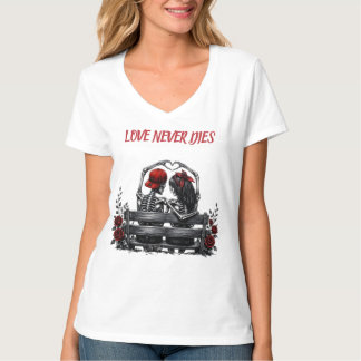 ラブ・ネバー・ダイ ゴシックスケルトンのカップル永遠の愛 Tシャツ