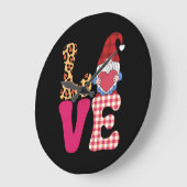 ラブ・ノーム・バレンタインデー・レッド・バッファロー・チェック・ヒョウ柄 ラージ壁時計 (傾斜)