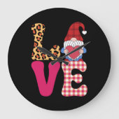 ラブ・ノーム・バレンタインデー・レッド・バッファロー・チェック・ヒョウ柄 ラージ壁時計 (正面)