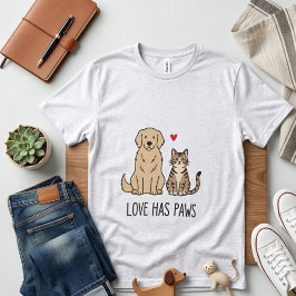 ラブ ハズ パウズ | かわいいミニマリストの犬と猫のイラスト Tシャツ