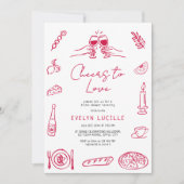 ラブ ハンドドローンレトロ ブライズシャワー乾杯 招待状 (正面)