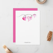 ラブ&ハーツのパーソナライズピンクノートカード ノートカード (正面/裏面インサイチュ)