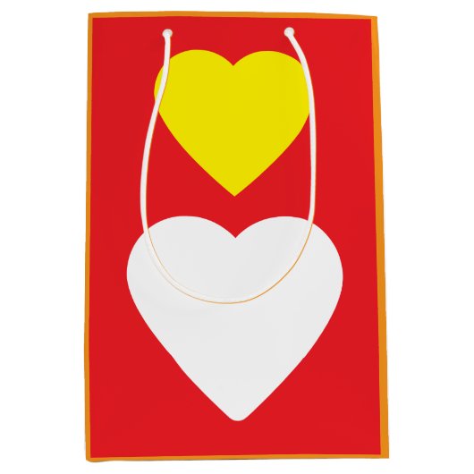 ラブ ハーツ オン ブライト レッド クラシカル ユニーク シンプル ミディアムペーパーバッグ (正面)