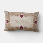 ラブ&ハートアンティークヴィンテージスタイル名前をカスタムする ランバークッション (裏面)