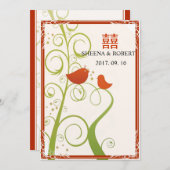 『ラブ·バード·オン·ツリーズ·フローラが渦巻く結婚』 招待状 (正面/裏面)