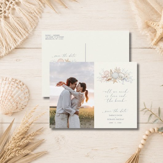 ラブ＆ビーチ ウェディング 写真付き Save the Date ポストカード