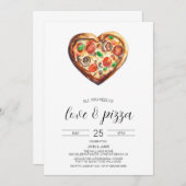 ラブ＆ピザの招待状、エンゲージメントシャワー 招待状 (正面/裏面)
