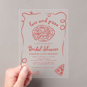 ラブ&ピザハンドドローイタリアンドレッドブライダルシャワー アクリル招待状 (インサイチュ (ポータブル))