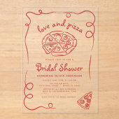 ラブ&ピザハンドドローイタリアンドレッドブライダルシャワー アクリル招待状 (正面)