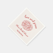 ラブ＆ピザ イタリアン ハンドドローンレッド ブライダルシャワー スタンダードカクテルナプキン (角)