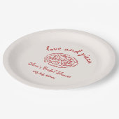 ラブ&ピザ イタリアン ハンドドローンレッド ブライダルシャワー ペーパープレート (アングル)