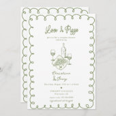 ラブ＆ピザ | 幻想的なカップルシャワー 招待状 (正面/裏面)