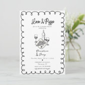 ラブ＆ピザ | 遊び心あふれるカップルシャワー 招待状 (スタンド正面)