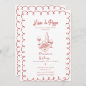 ラブ＆ピザ | 遊び心あふれるカップルシャワー 招待状 (正面/裏面)