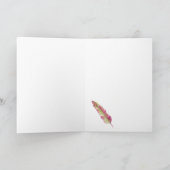 ラブ - ピンクとグリーンの羽根のグリーティングカード カード (内部)