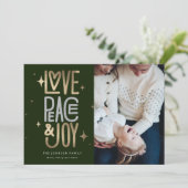 ラブ ピース アンド ジョイ ゴールドとシルバーのホリデー カード (スタンド正面)