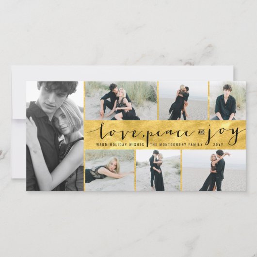 ラブ ピース ジョイ おしゃれな スクリプト お洒落 ゴールド 7枚の写真 シーズンカード (正面)