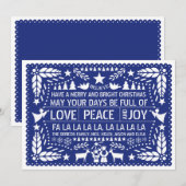 ラブ·ピース·ジョイ·パペル·ピカド·ブルー·クリスマス シーズンカード (正面/裏面)