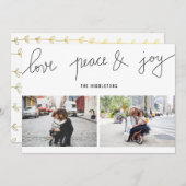 ラブ ピース ジョイ モダン ホリデー スクリプト ツー フォト シーズンカード (正面/裏面)