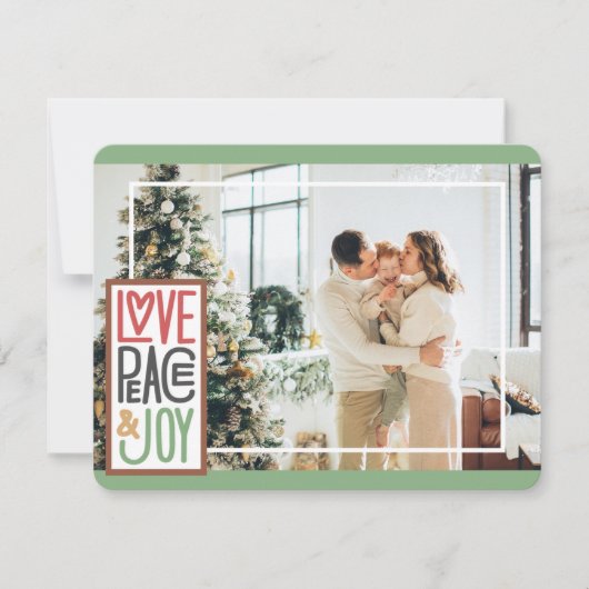 ラブ ピース＆ジョイ（写真を追加） ミニマリストホリデー シーズンカード (正面)