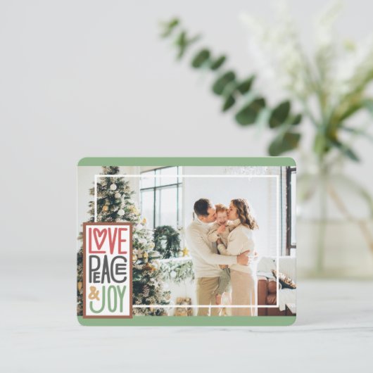 ラブ ピース&ジョイ(写真を追加) ミニマルなホリデ シーズンカード (スタンド正面)