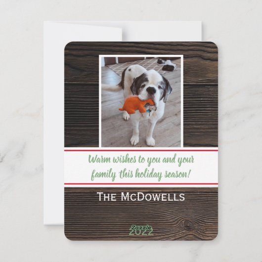 ラブ ピース&ジョイ(写真を追加)素朴な木 シーズンカード (裏面)