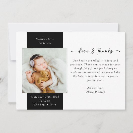 ラブ&フォト感謝してい新生児誕生 案内状 (正面)